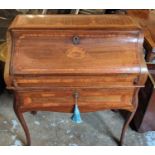 BOMBE BUREAU, 89cm x 45cm x 103cm H, 19th century Italian walnut and fruitwood inlaid in two parts