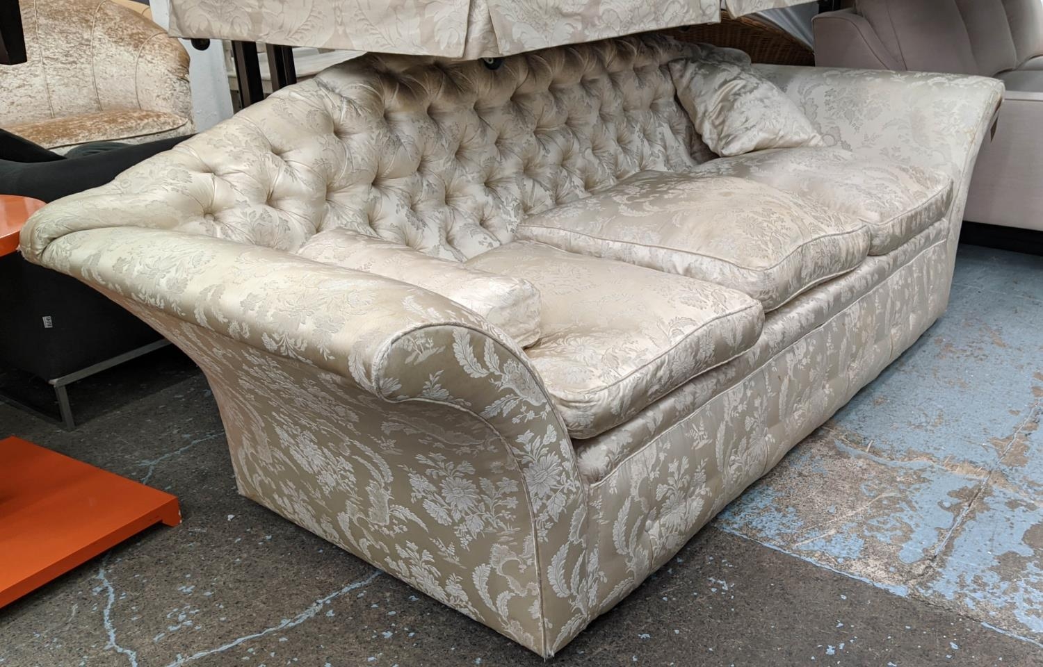 SOFA, buttoned back, 92cm D x 240cm w, traditionally sprung.