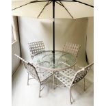 GARDEN SUITE, lightweight aluminium framed, circular table with glazed top, 122cm diam. x 70cm H,