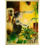 BOB BALLARD (b. 1944) 'Girl with a Lizard', watercolour, 78cm x 58cm, framed. (Bankside Gallery)