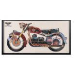 CONTEMPORARY SCHOOL DECOUPAGE, 121cm x 61cm, Motorbike, framed and glazed.