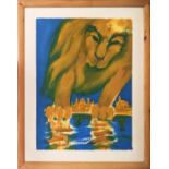 LATE 20th CENTURY SCHOOL 'Venice and lion', acrylic painting and foil on paper, 99cm H x 79cm W