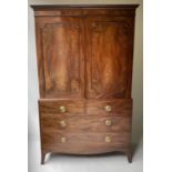 LINEN PRESS, George III flame mahogany converted to hanging with false drawers and one long drawer