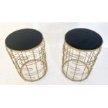 SIDE TABLES, a pair, 56cm x 40cm diam., 1970's Italian style, smoked glass tops. (2)