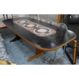 EXTENDABLE DINING TABLE, 207cm x 94cm x 71.5cm, vintage 1970s, tiled top detail, later ebonised,