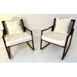 TERRACE ROCKING CHAIRS, a pair, with cushions, 65cm W. (2)