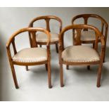 ART DECO ARMCHAIRS, a set of four, solid walnut framed with horse hair upholstery and studded