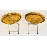 SIDE TABLES, a pair, 66cm x 66cm Diam, 1960's French style, gilt metal. (2)