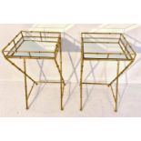 MAISON BAGUES STYLE SIDE TABLES, a pair, 68cm x 41cm x 41cm, faux bamboo design. (2)