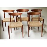 MOGENS KOLD DINING CHAIRS BY ARNE HOVMAND, a set of five, 77cm H, teak framed and papercord seats