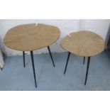 LILY PAD SIDE TABLES, a pair, graduated pair, 49cm x 53cm x 54cm at largest, gilt metal tops. (2)