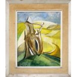 FOLLOWER OF GRAHAM SUTHERLAND 'Abstract landscape', oil on canvas, 70cm x 59cm, framed.