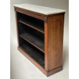 OPEN BOOKCASE, Victorian rosewood with white marble top, two adjustable shelves and plinth base,