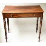 WRITING TABLE, Regency mahogany with full width frieze drawer and turned tapering supports, 92cm x