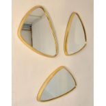 WALL MIRRORS, a set of three, 60cm x 40cm, 1950's Italian style, gilt frames. (3)