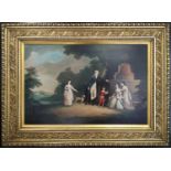 After 19th CENTURY SCHOOL 'Portrait of a Family with Dog in a Landscape', lithograph on canvas, 50 x