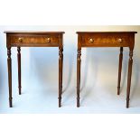 LAMP TABLES, a pair, Regency design burr elm and crossbanded each with a frieze drawer, 58cm x