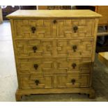 CHEST, 113cm H x 115cm W x 55cm D, Jacobean style, with four geometric panelled drawers.