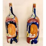 BOTTLE VASES, a pair, 51cm H, glazed ceramic, abstract design. (2)