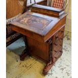 DAVENPORT, 82cm H x 54cm W, Victorian walnut and inlaid, with stationery compartment, distressed