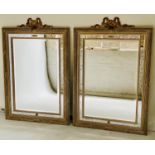 WALL MIRRORS, a pair, George III style marginal reeded frame each with bevelled mirror and ribbon