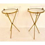 SIDE TABLES, a pair, 76cm H x 38cm diam., 1950's Italian style, gilt metal and mirror. (2)