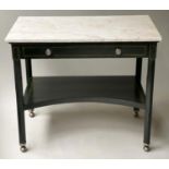 SERVING/CONSOLE TABLE, 19th century Continental green with hand painted decoration, silver metal