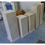 PEDESTALS, a collection of five, 38cm x 38cm x 94cm H at largest various sizes, assimilated