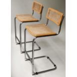 CESCA STYLE BAR STOOLS, a pair, inspired by Marcel Breuer style, 96cm H x 68cm. (2)