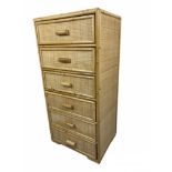TALL CHEST, 1970's rattan and bamboo with six drawers, 101cm H x 50cm x 37cm.