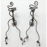 WALL LIGHTS, a pair, each around 80cm H, circa 1980's forged steel with twisted tendrils. (2)