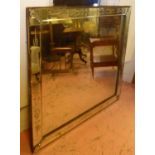 WALL MIRROR, 122cm W x 117cm H, late 19th/early 20th century Venetian with etched decoration.