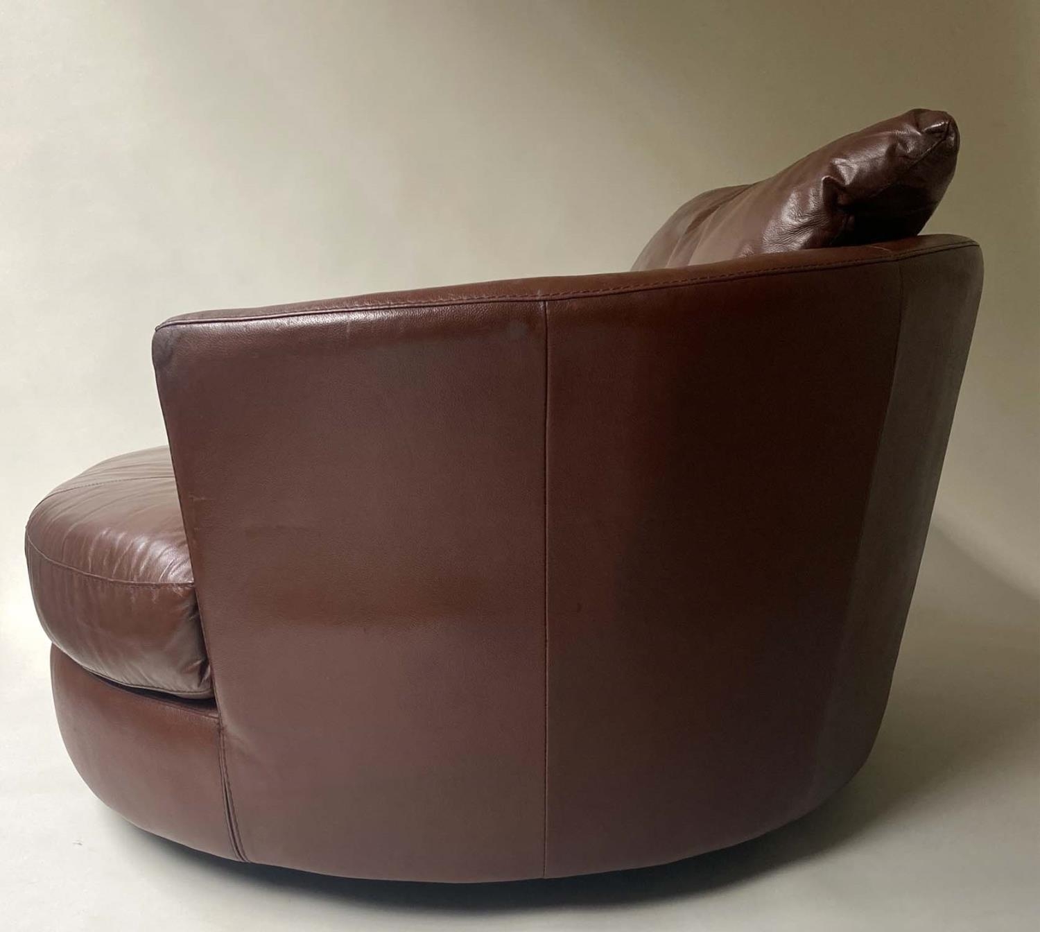 EASY REVOLVING ARMCHAIR, oversized grained tan leather, 132cm W. - Image 4 of 5