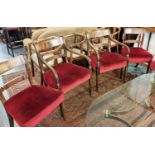 DINING CHAIRS, a set of eight, including two carvers, each 54cm W, Regency mahogany with brass inlay