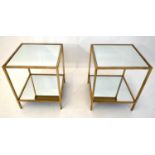 MAISON BAGUES STYLE SIDE TABLES, a pair, 55cm x 45cm x 45cm, two mirrored tiers. (2)