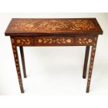 DUTCH GAMES TABLE, 19th century mahogany and satinwood foliate marquetry foldover with chequer inlay