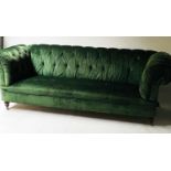 CHESTERFIELD SOFA, Victorian style Royal green velvet with rounded back and arms, 224cm W.