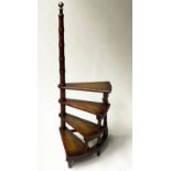 LIBRARY STEPS, a set, George III style spiral yewwood with four tooled green leather treads, 116cm H