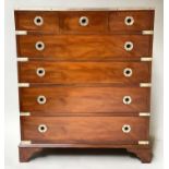 CAMPAIGN STYLE CHEST, 1960's yewwood and brass bound with three short above four long drawers,
