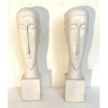 CONTEMPORARY SCHOOL, abstract busts, a pair, 60cm H, glazed ceramic. (2)