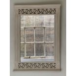 WALL MIRROR, rectangular grey painted with pierced detail, 85cm H x 64cm.
