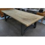 FARMHOUSE DINING TABLE, 269cm x 115cm x 76cm, contemporary, on metal supports.