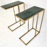 MARTINI TABLES, a pair, 60cm x 46cm x 22cm, gilt metal, green marble inserts. (2)