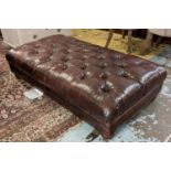 FOOTSTOOL, 141cm x 80cm x 35cm H, brown buttoned leather.