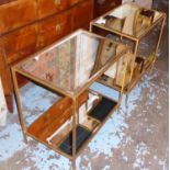 OKA MIRRORED SIDE TABLES, a pair, 60cm W x 62cm H x 40cm D two tier gilt metal framed, each tier