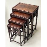 FAUX BAMBOO QUARTETTO TABLES, Chinese carved rosewood faux bamboo, a nest of four graduated, largest