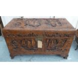 TRUNK, 102cm x 50cm x 60cm, Chinese relief carved camphorwood.