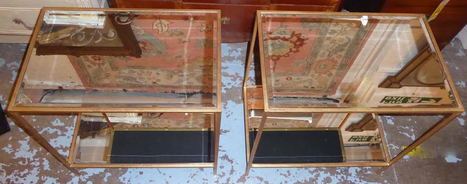 OKA MIRRORED SIDE TABLES, a pair, 60cm W x 62cm H x 40cm D two tier gilt metal framed, each tier - Image 3 of 3