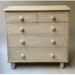 VICTORIAN PAINTED CHEST, 19th century grey painted and black lined with two short and three long