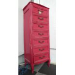 TALL CHEST, 55cm W x 42cm D x 145cm H, in a fuschia painted finish.